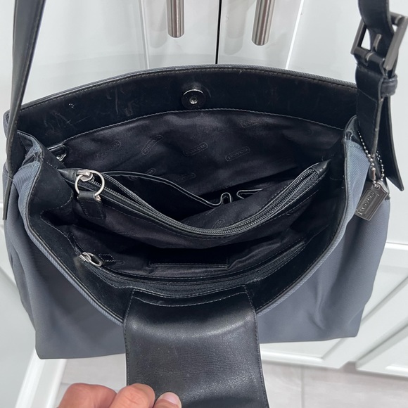 Coach Mercer Gray Nylon & Black Leather Trim Shoulder Bag Vintage - Picture 3 of 6